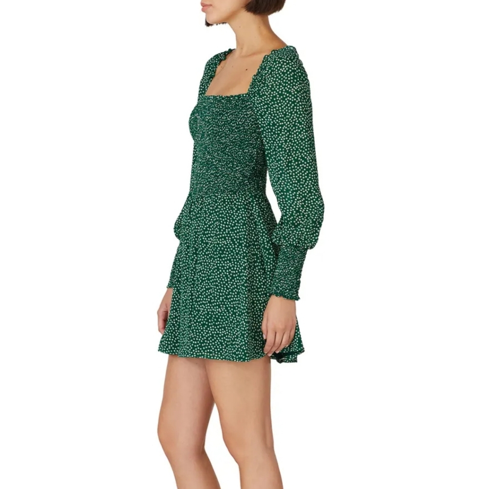 REFORMATION Wyoming Kelli Green White Floral Smocked Micro Mini Dress Small - Picture 12 of 14